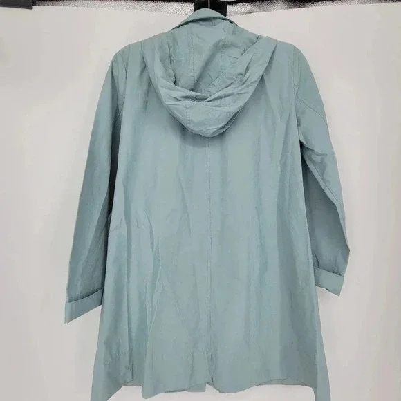 Eileen Fisher Petites Hidden Hood Rain Jacket lightweight blue size Xsmall - Picture 3 of 8